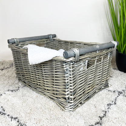 Antique Washed Grey Wicker Storage Baskets