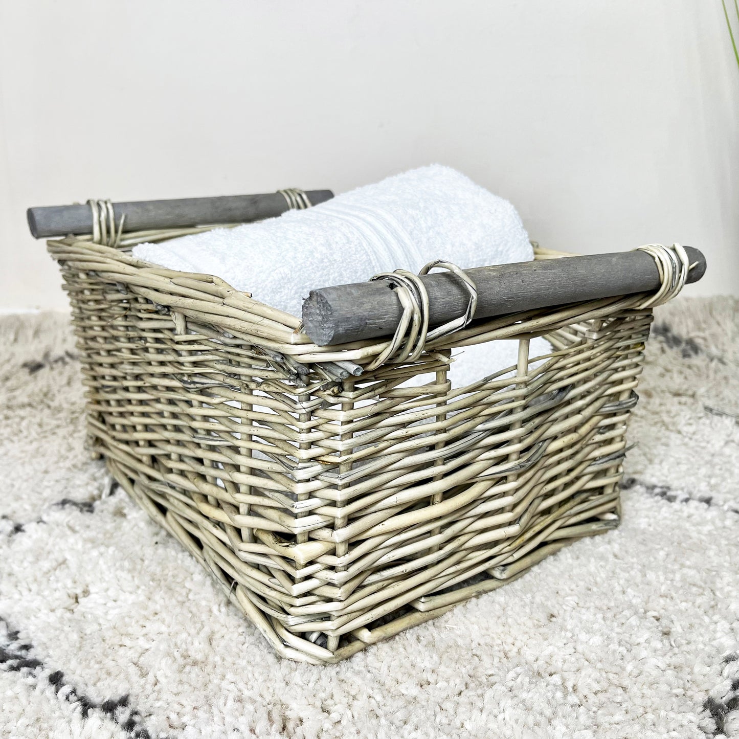 Antique Washed Grey Wicker Storage Baskets