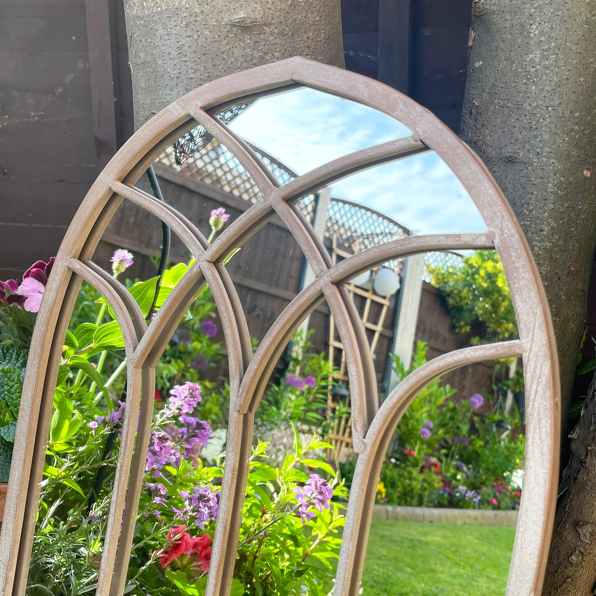 Arched Solar Garden Mirror - Backlit Metal Frame