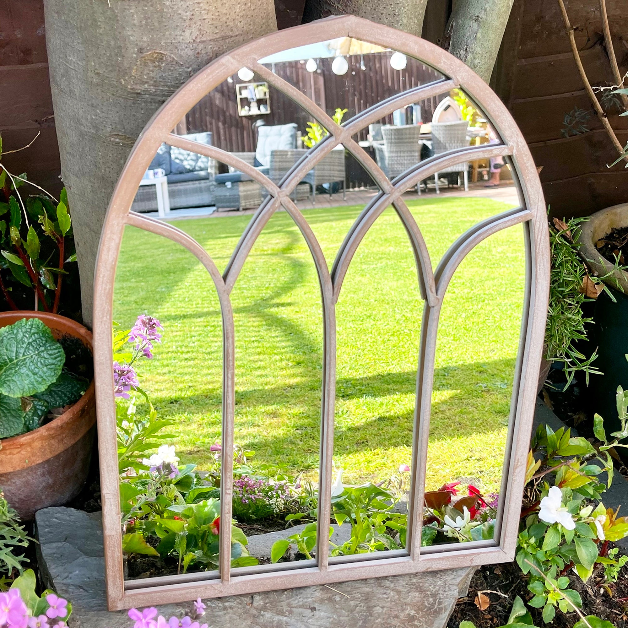 Arched Solar Garden Mirror - Backlit Metal Frame