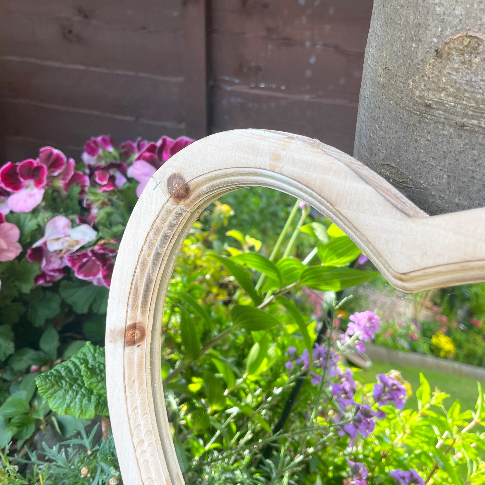 Love Heart Solar Garden Mirror - Backlit Wood Frame