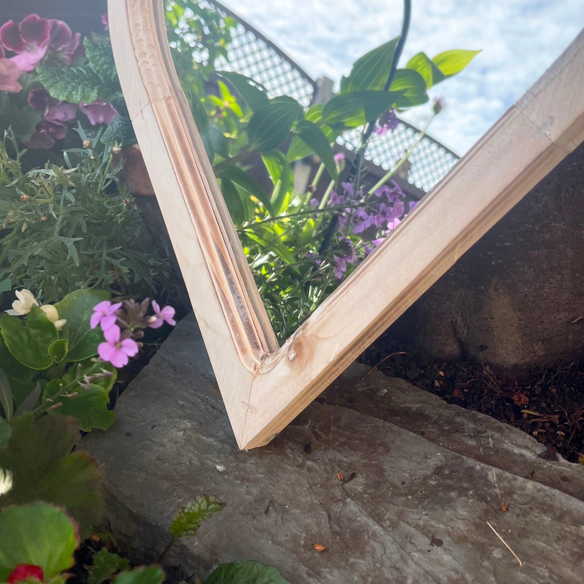 Love Heart Solar Garden Mirror - Backlit Wood Frame