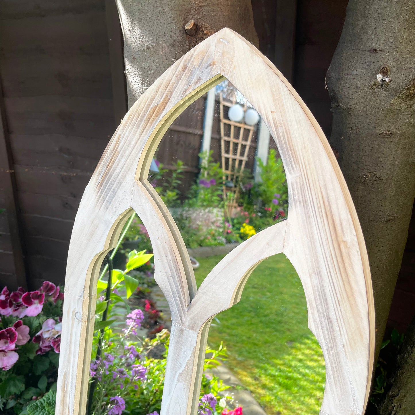 Arched Backlit Solar Garden Mirror - Wood Frame