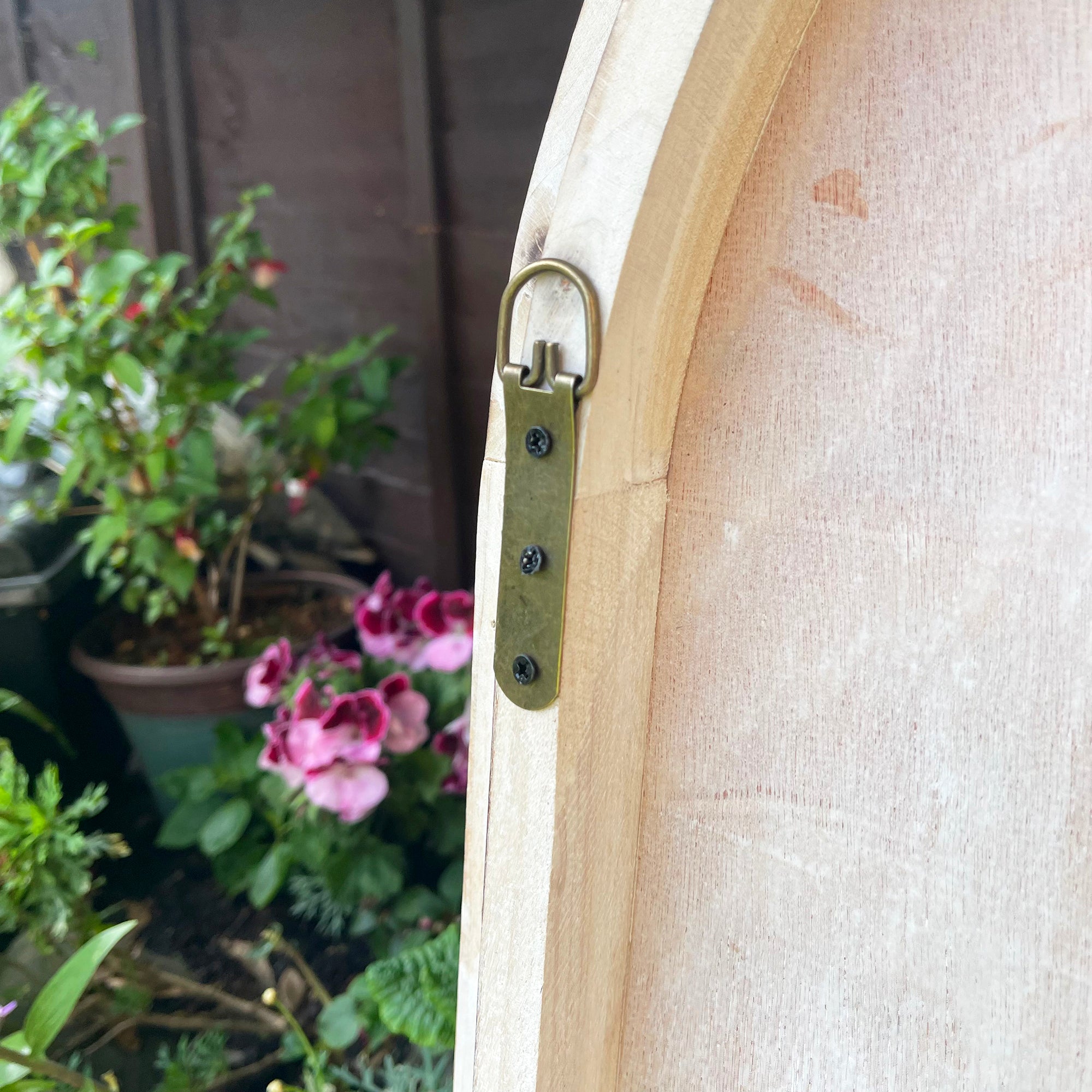 Arched Backlit Solar Garden Mirror - Wood Frame