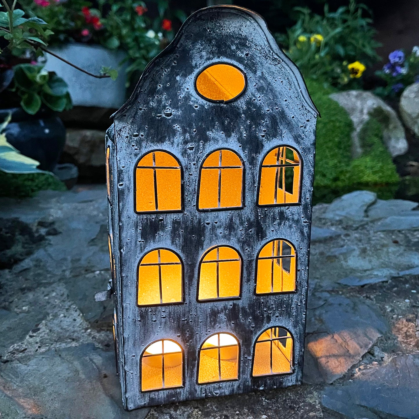 Tall Dutch House Outdoor Candle Lantern