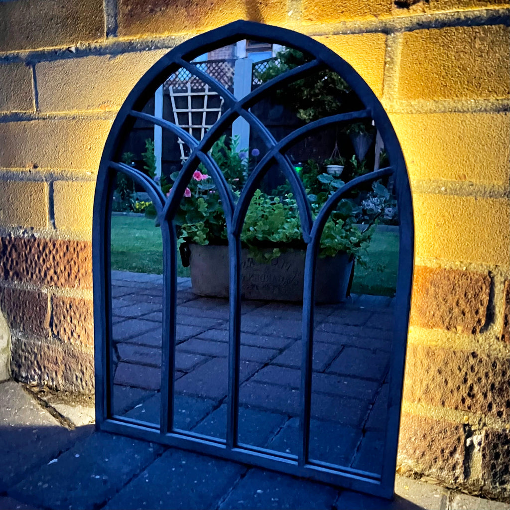 Arched Solar Garden Mirror - Backlit Metal Frame
