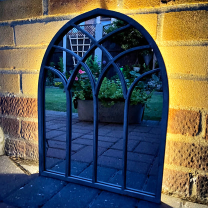 Arched Solar Garden Mirror - Backlit Metal Frame