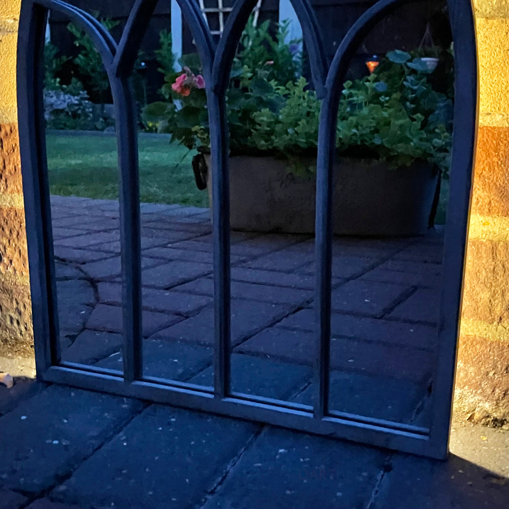 Arched Solar Garden Mirror - Backlit Metal Frame
