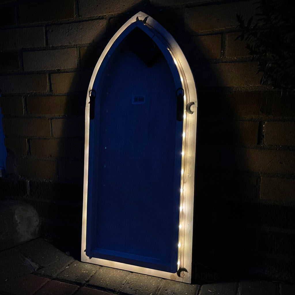 Arched Backlit Solar Garden Mirror - Wood Frame
