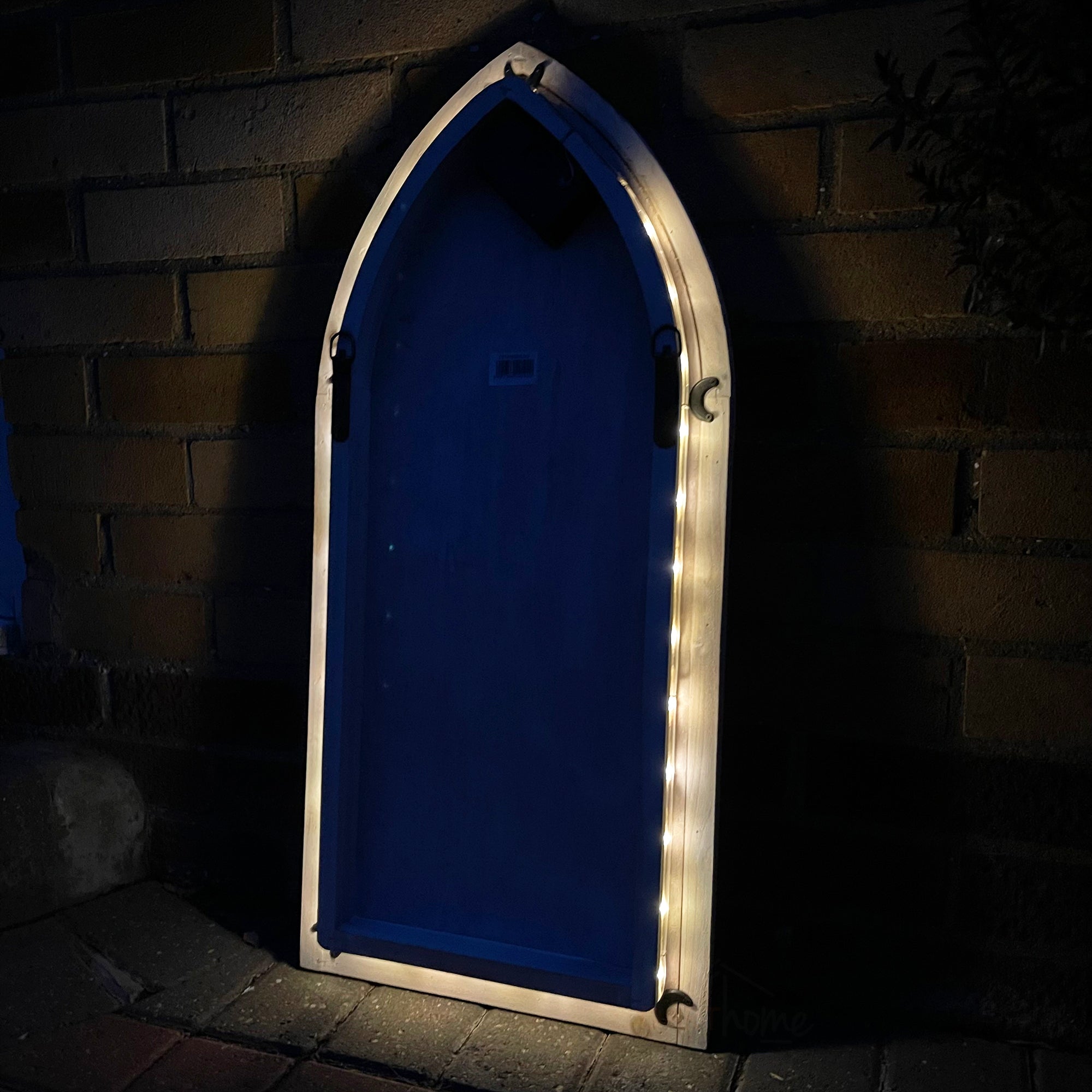 Arched Backlit Solar Garden Mirror - Wood Frame