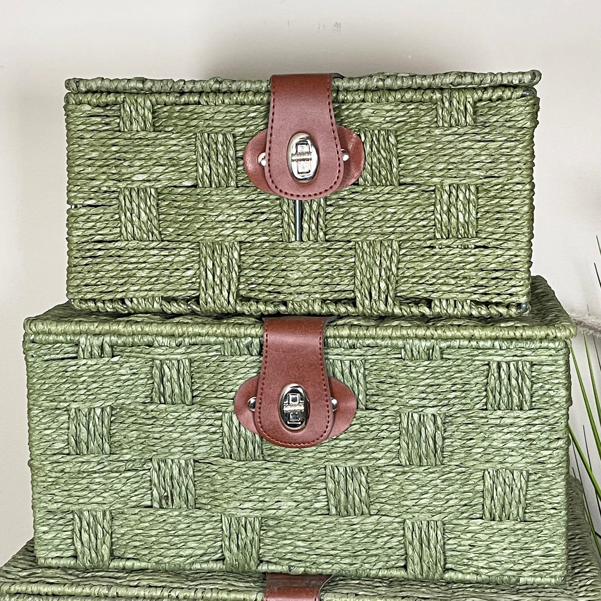 Forest Green Paper Rope Storage Hampers