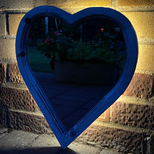 Love Heart Solar Garden Mirror - Backlit Wood Frame