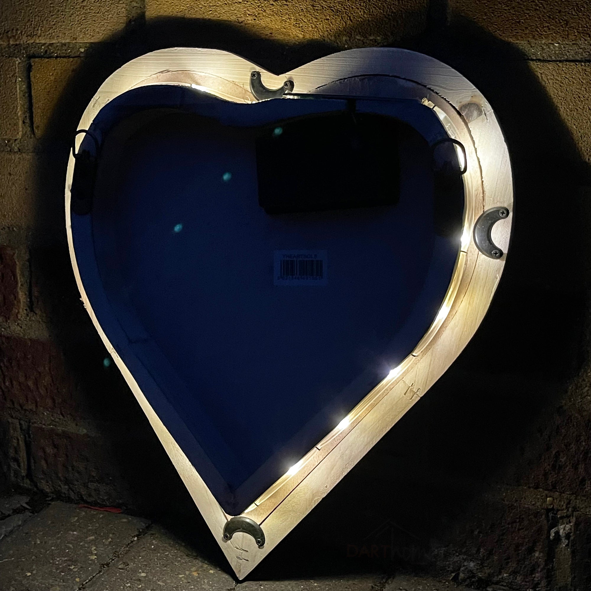 Love Heart Solar Garden Mirror - Backlit Wood Frame