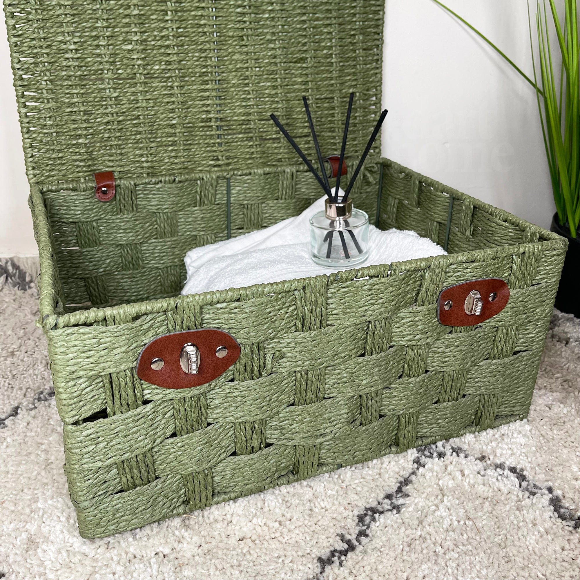 Forest Green Paper Rope Storage Hampers