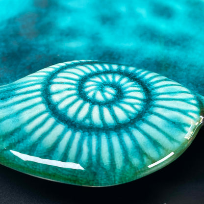 Ceramic Teal Blue Shell Trinket Dish