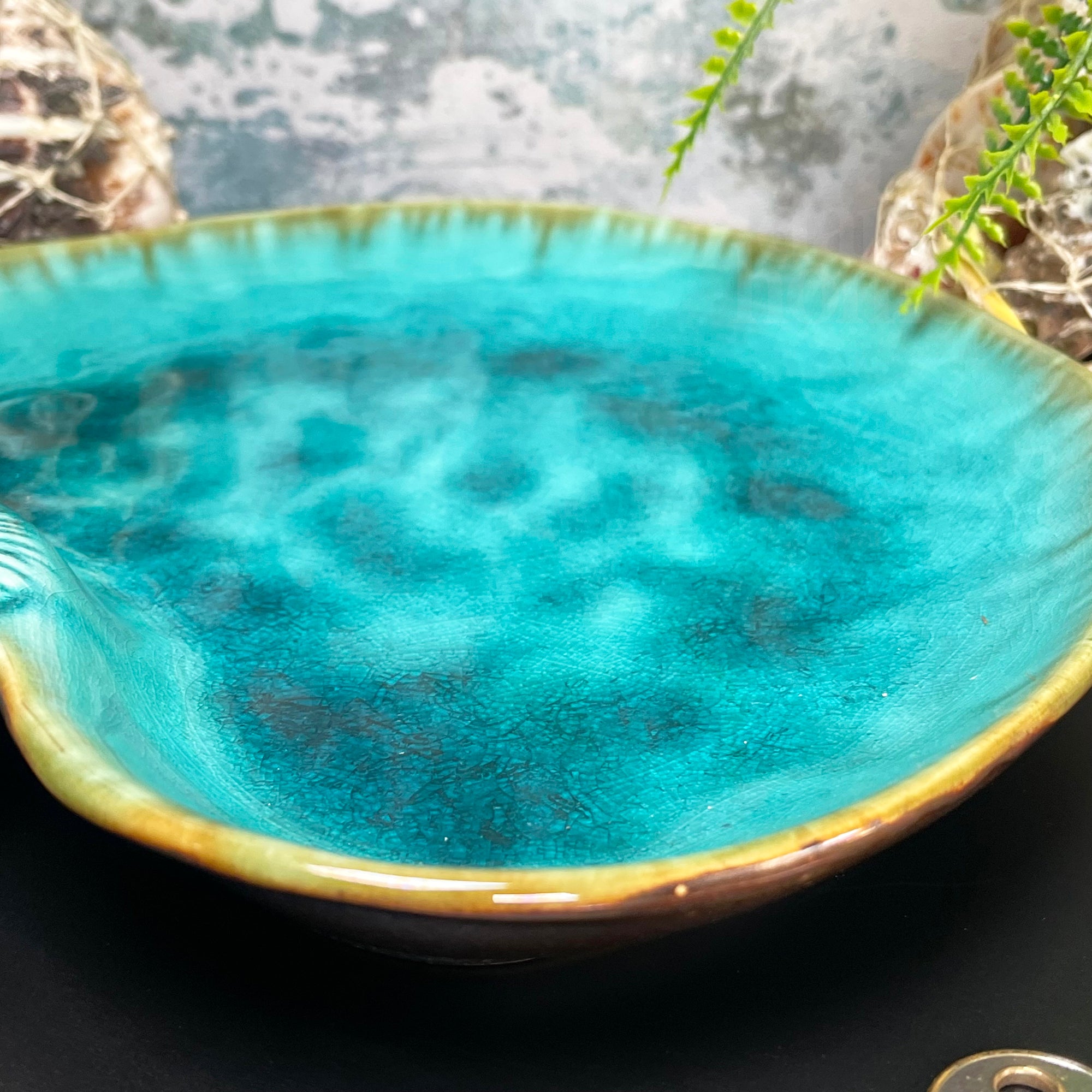 Ceramic Teal Blue Shell Trinket Dish