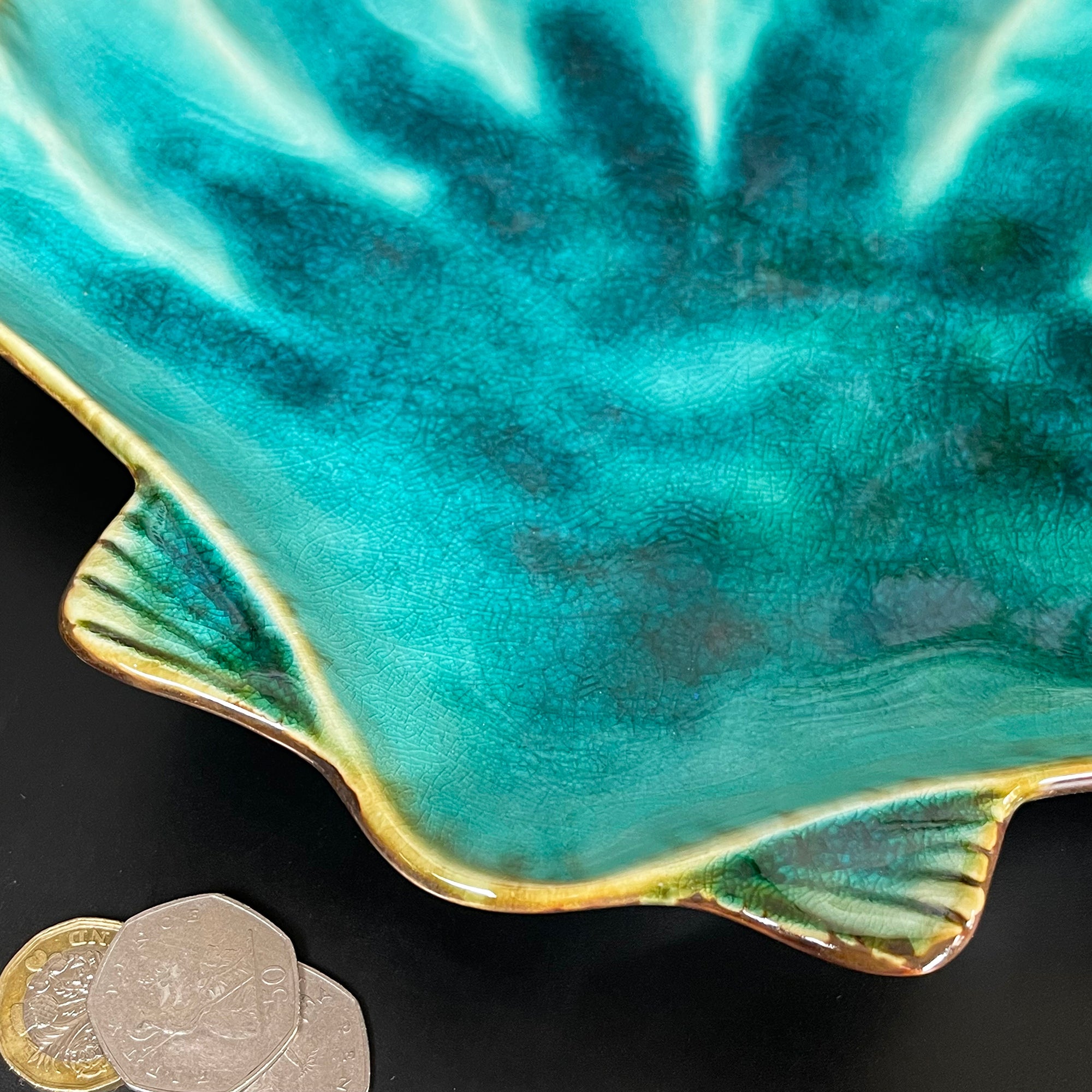 Ceramic Teal Blue Scallop Shell Trinket Dish