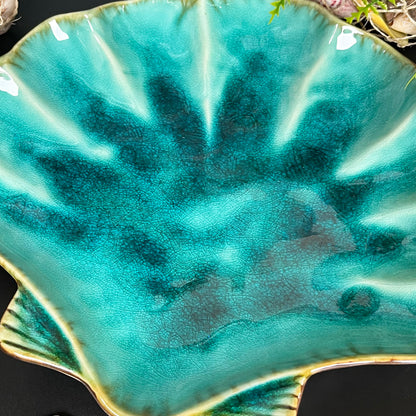 Ceramic Teal Blue Scallop Shell Trinket Dish