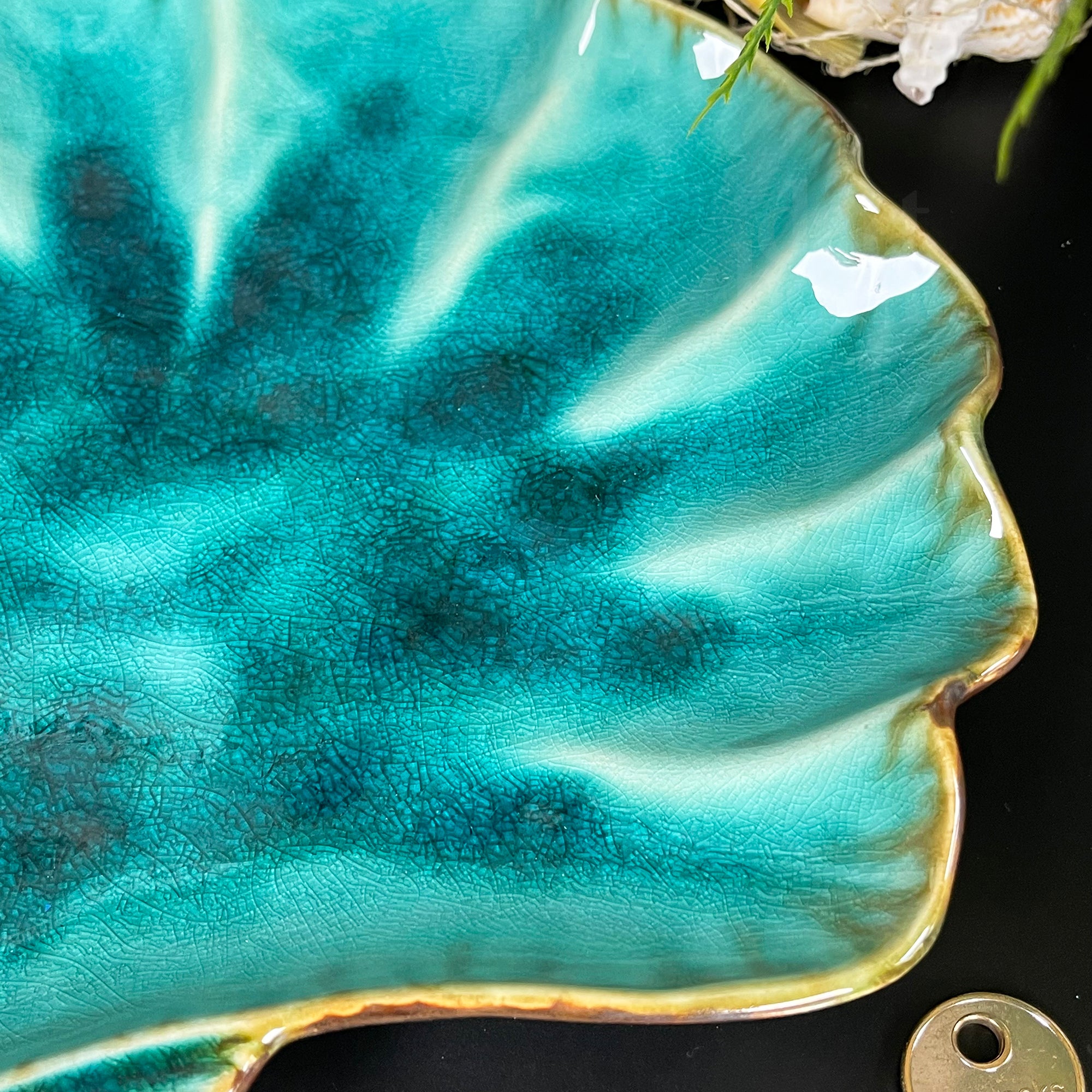 Ceramic Teal Blue Scallop Shell Trinket Dish