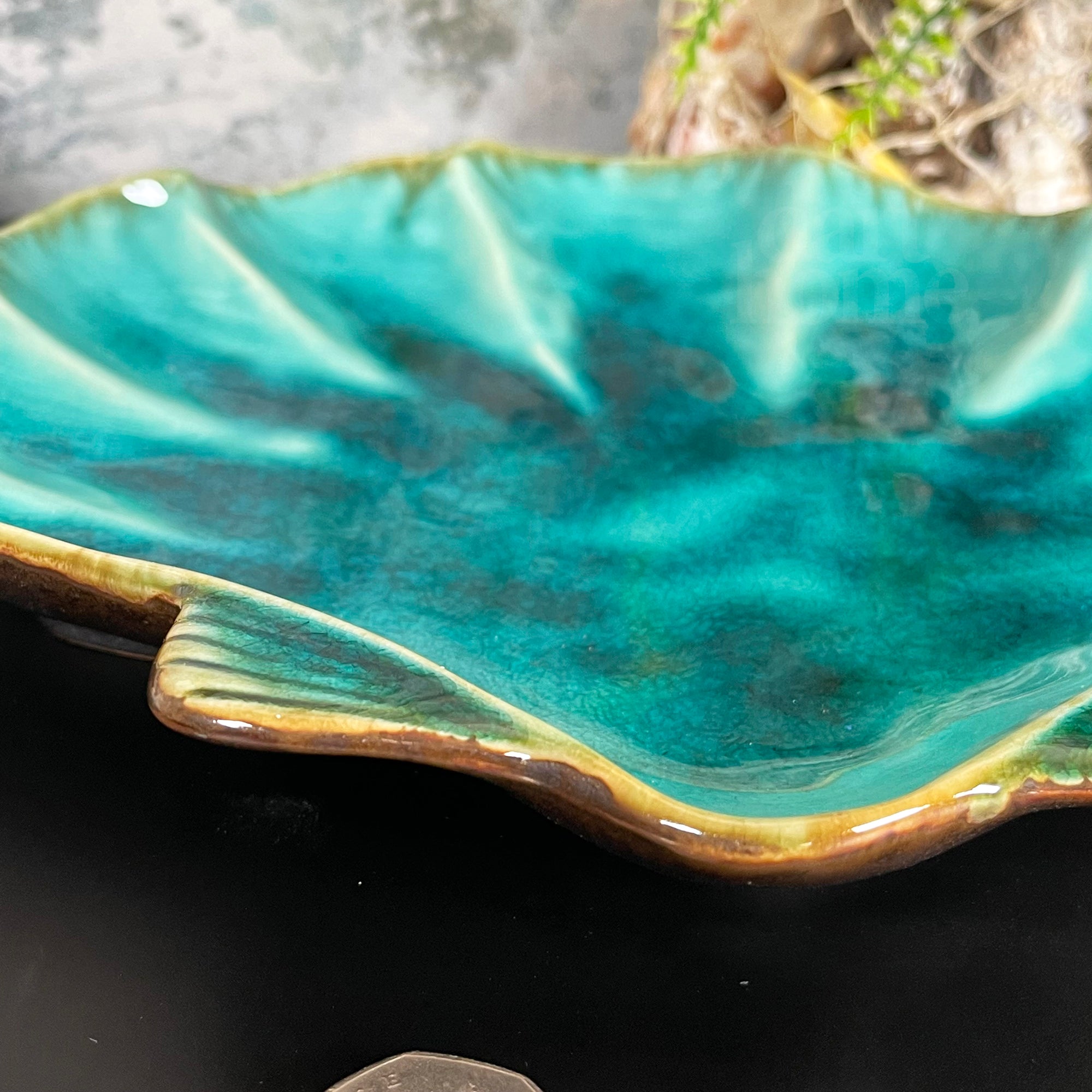 Ceramic Teal Blue Scallop Shell Trinket Dish
