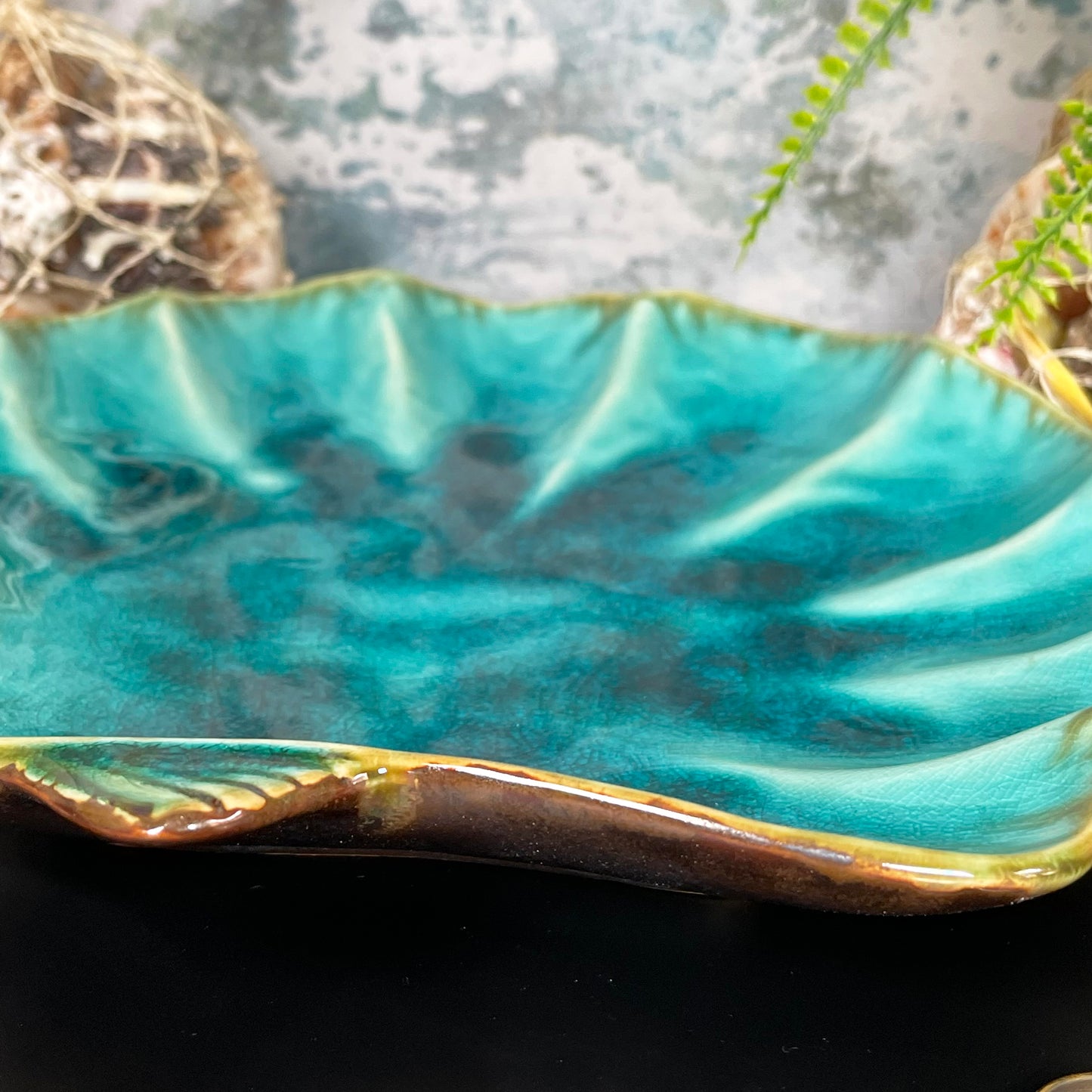 Ceramic Teal Blue Scallop Shell Trinket Dish