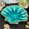 Ceramic Teal Blue Scallop Shell Trinket Dish