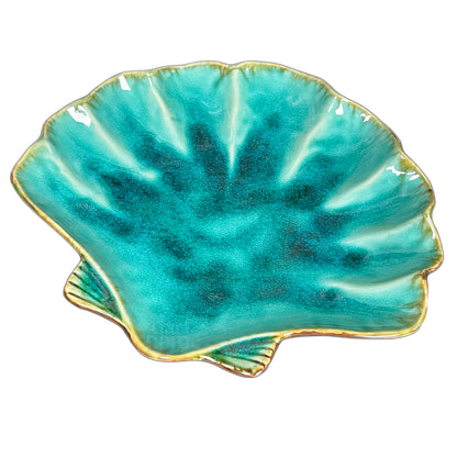 Blaugrüne Jakobsmuschel-Schmuckschale aus Keramik