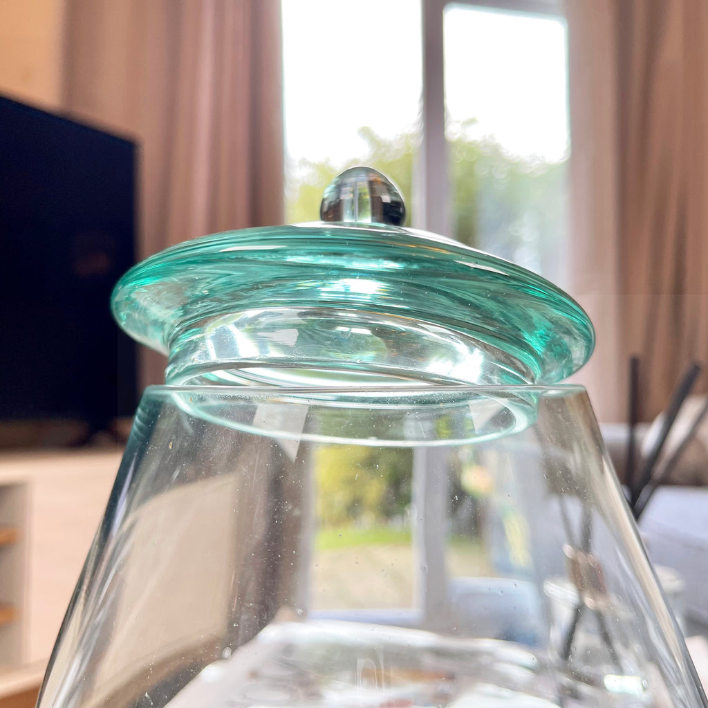 Molten Glass Jar Teak Root Stand With Lid