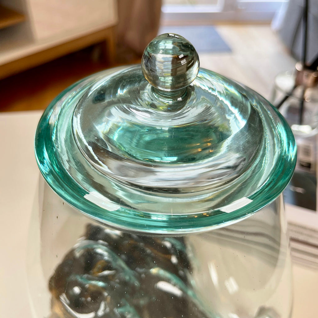 Molten Glass Jar Teak Root Stand With Lid