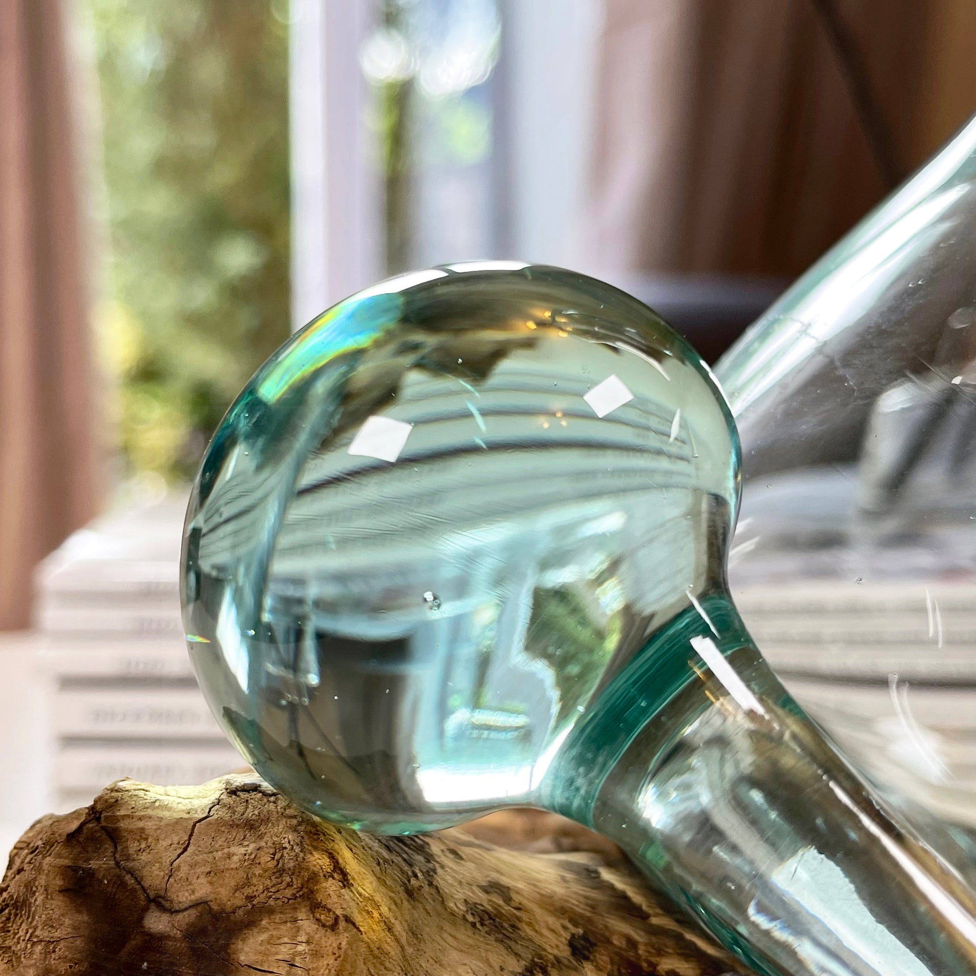 Molten Glass Decanter Teak Root Stand