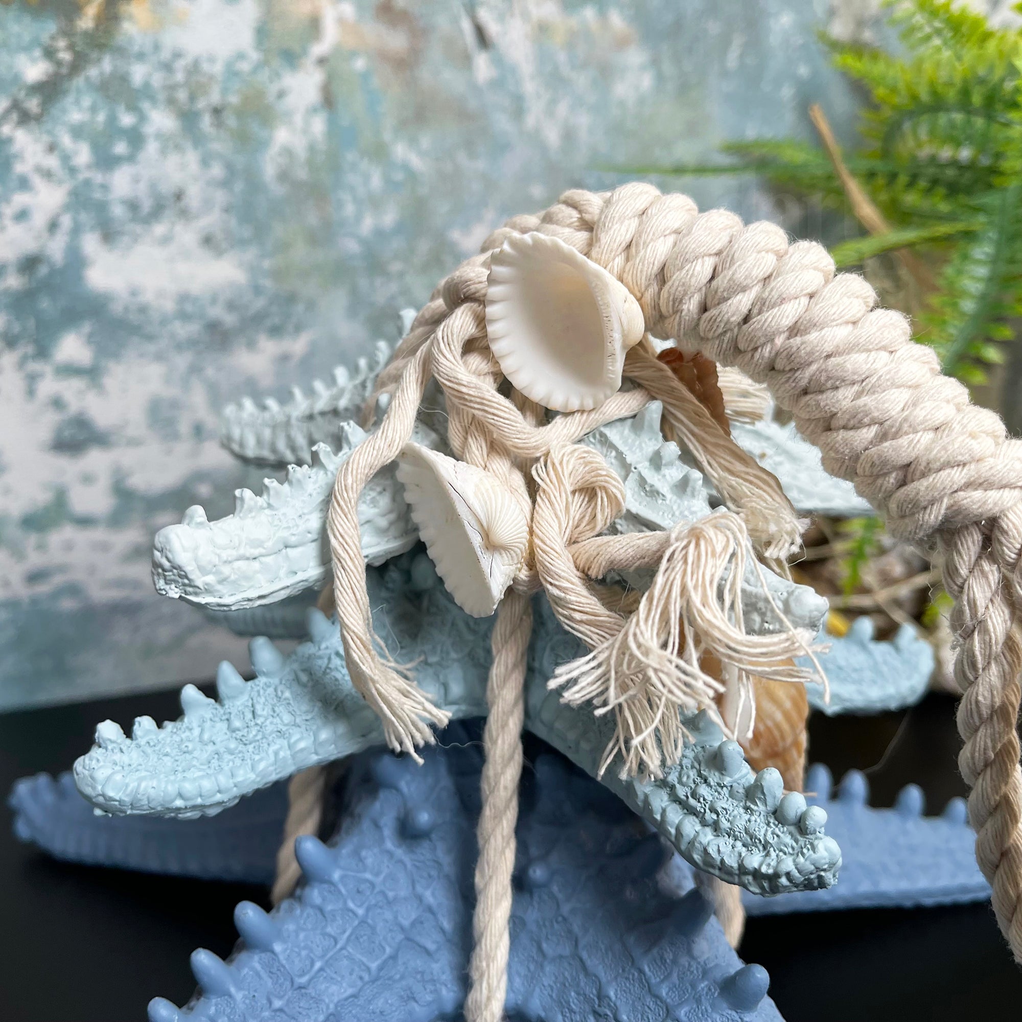 Blue & White Starfish In Rope Ornament