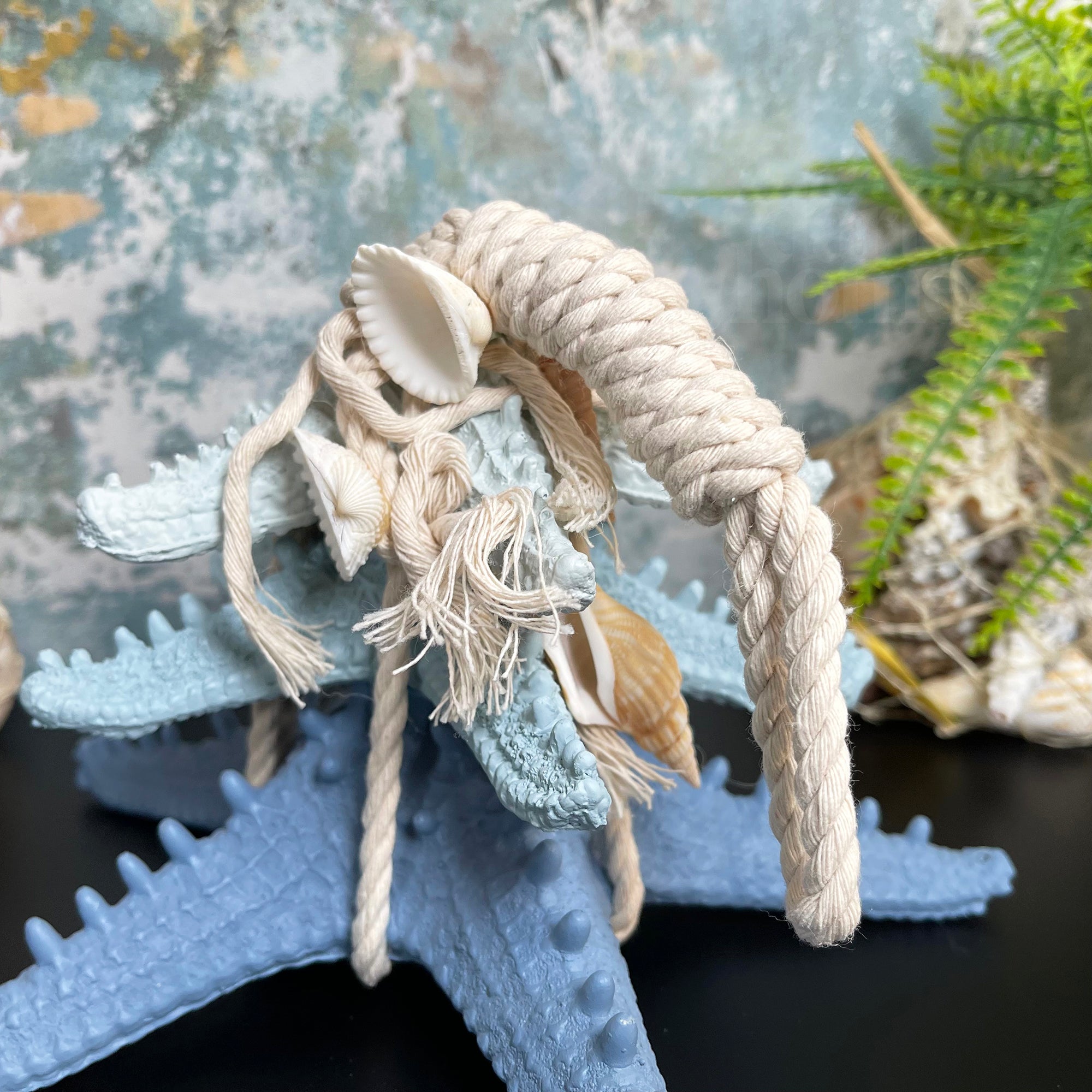 Blue & White Starfish In Rope Ornament