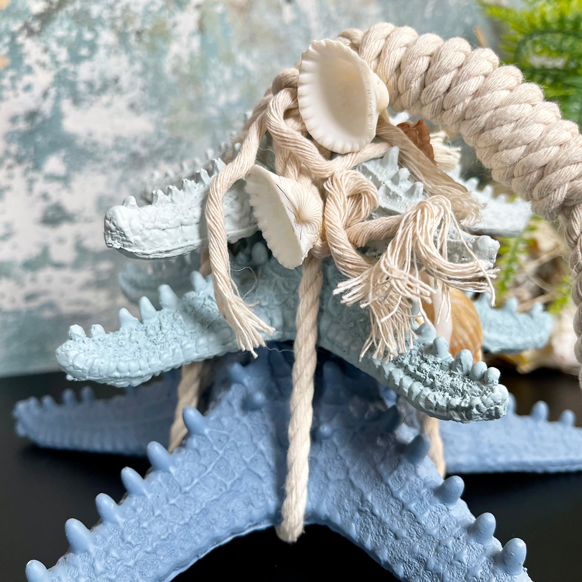 Blue & White Starfish In Rope Ornament