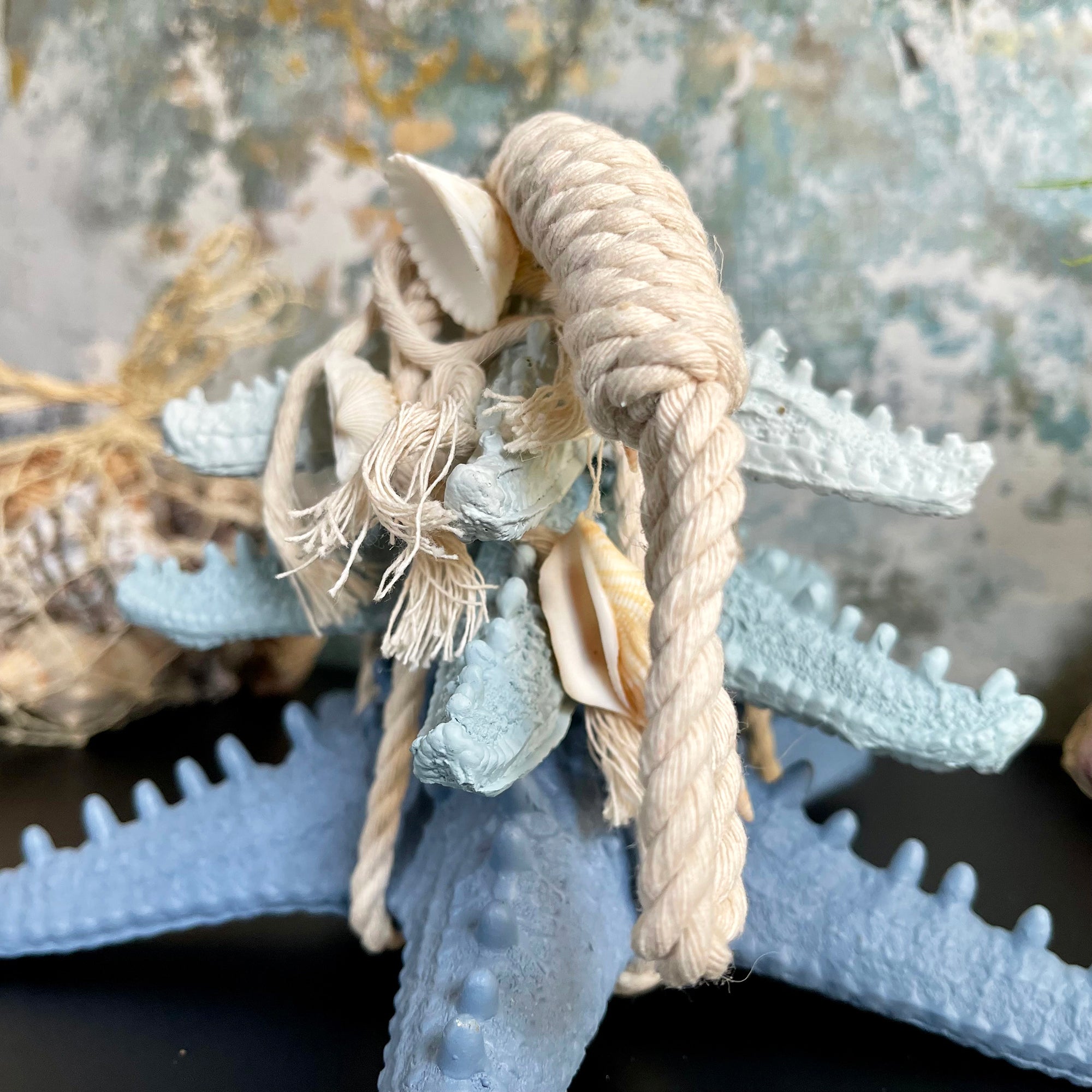 Blue & White Starfish In Rope Ornament