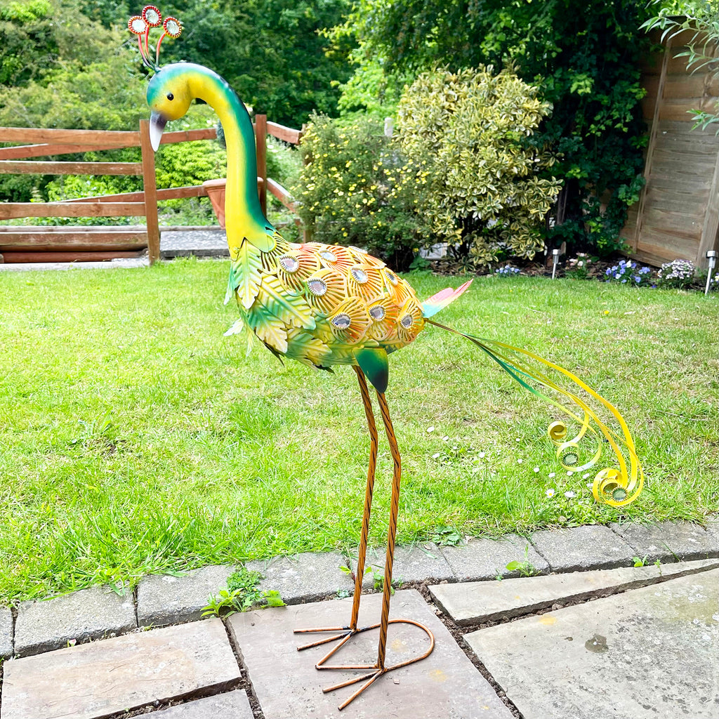 Grüner Pfauen-Ornament für den Garten, groß