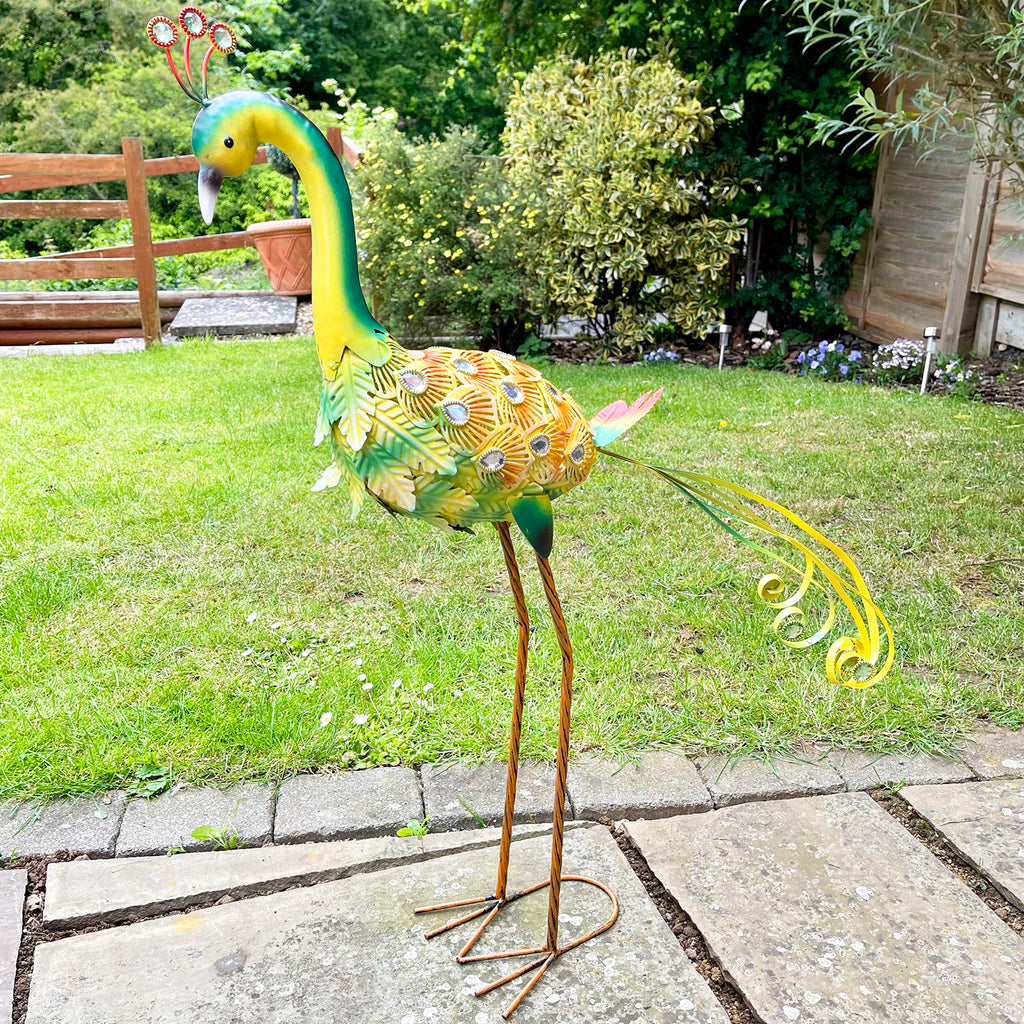 Grüner Pfauen-Ornament für den Garten, groß