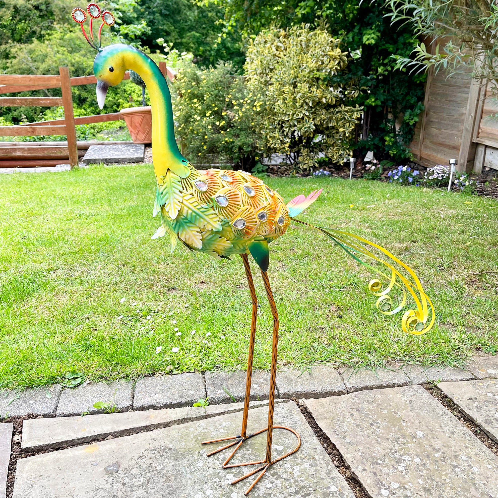 Grüner Pfauen-Ornament für den Garten, groß