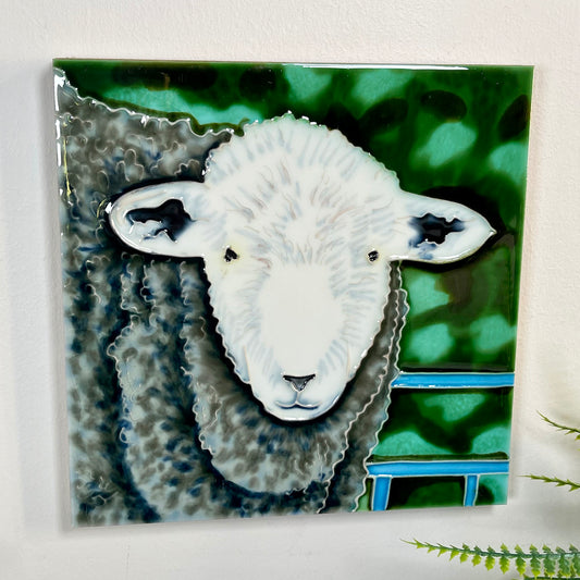 Sheepish Look Ceramic Art Tile 8x8"