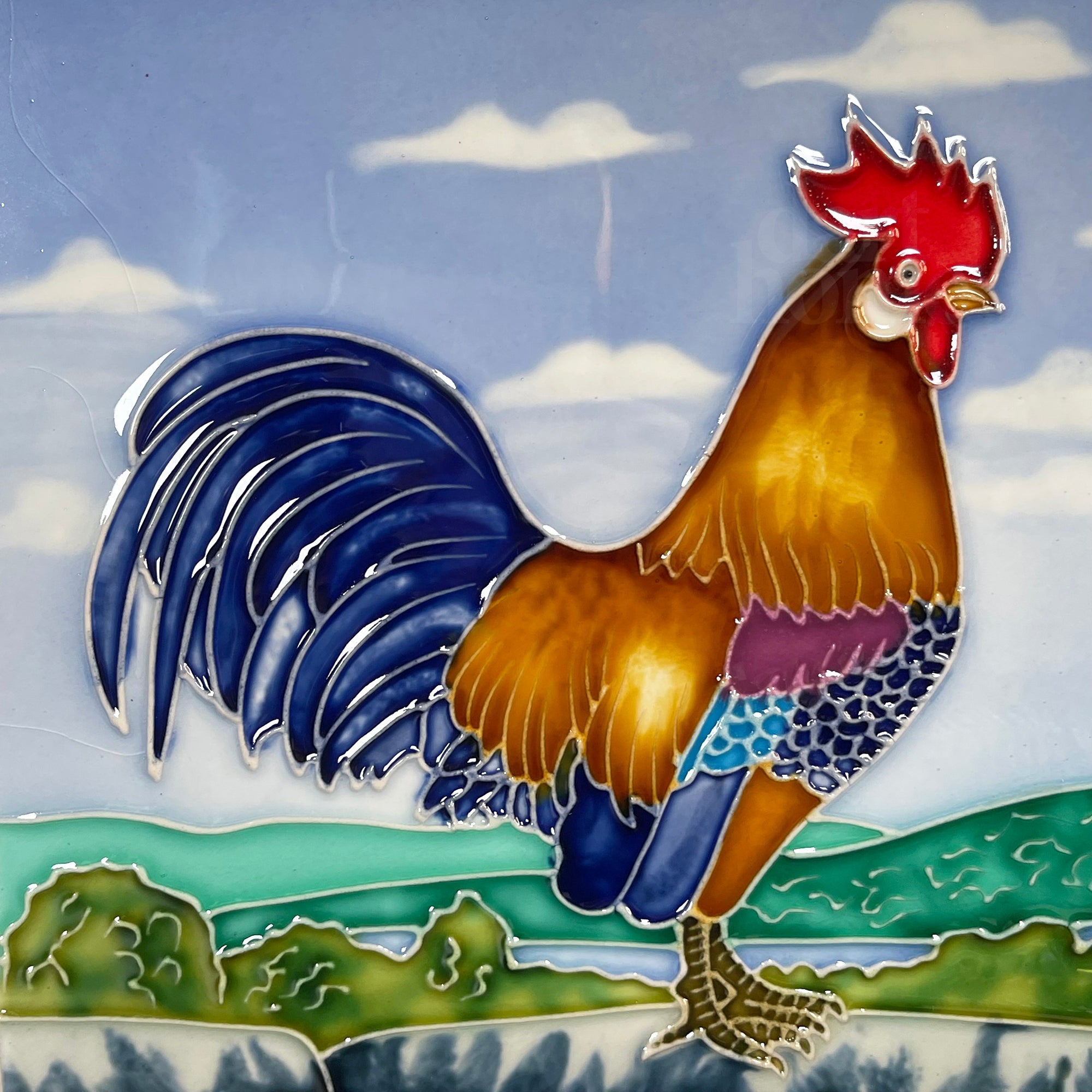 Cockerel Ceramic Art Tile 8x8"