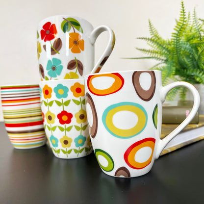 Ceramic Set Of 4 Retro 70s Mugs 350ml