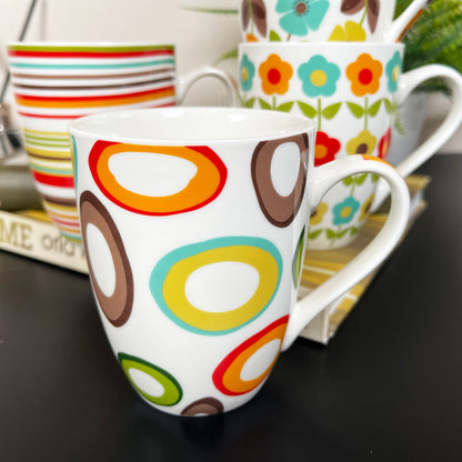 Ceramic Set Of 4 Retro 70s Mugs 350ml