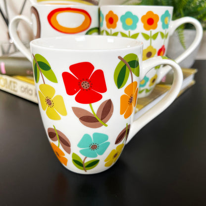 Ceramic Set Of 4 Retro 70s Mugs 350ml