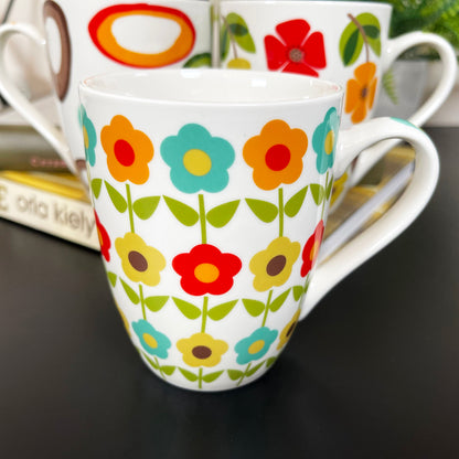 Ceramic Set Of 4 Retro 70s Mugs 350ml