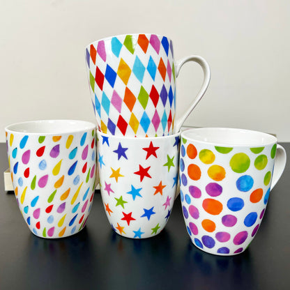 Ceramic Set Of 4 Bright Spark Mugs 350ml