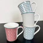 Bone China Set Of 4 Geometric Mugs 380ml