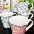 Bone China Set Of 4 Geometric Mugs 380ml