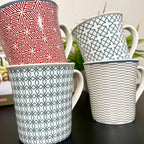 Bone China Set Of 4 Geometric Mugs 380ml