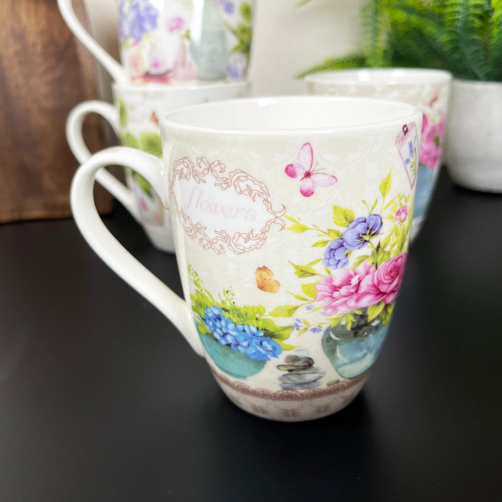 Set Of 4 French Country Garden Blossom Mugs
