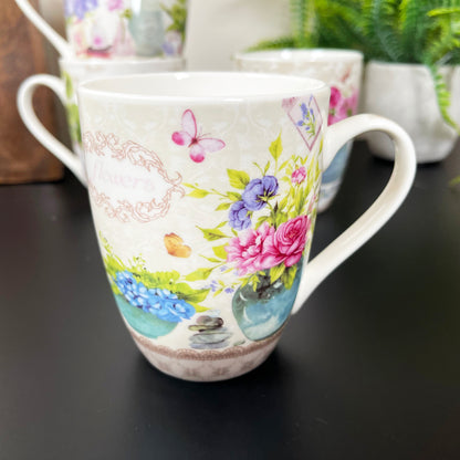 Set Of 4 French Country Garden Blossom Mugs