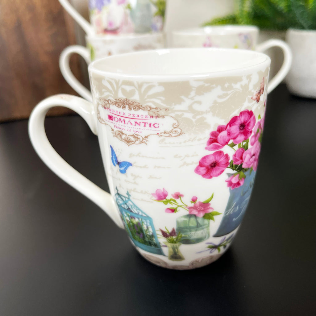 Set Of 4 French Country Garden Blossom Mugs